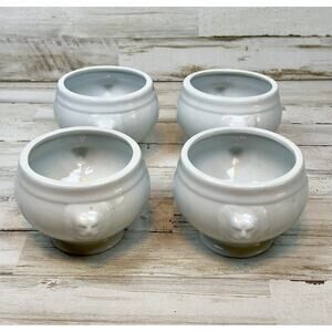 4 Bistro Lions Head Soup White Porcelain Pedestal Bowls by Yanco
